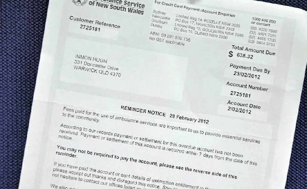 A fake overdue notice for ambulance fees. A fake overdue notice for ambulance fees.